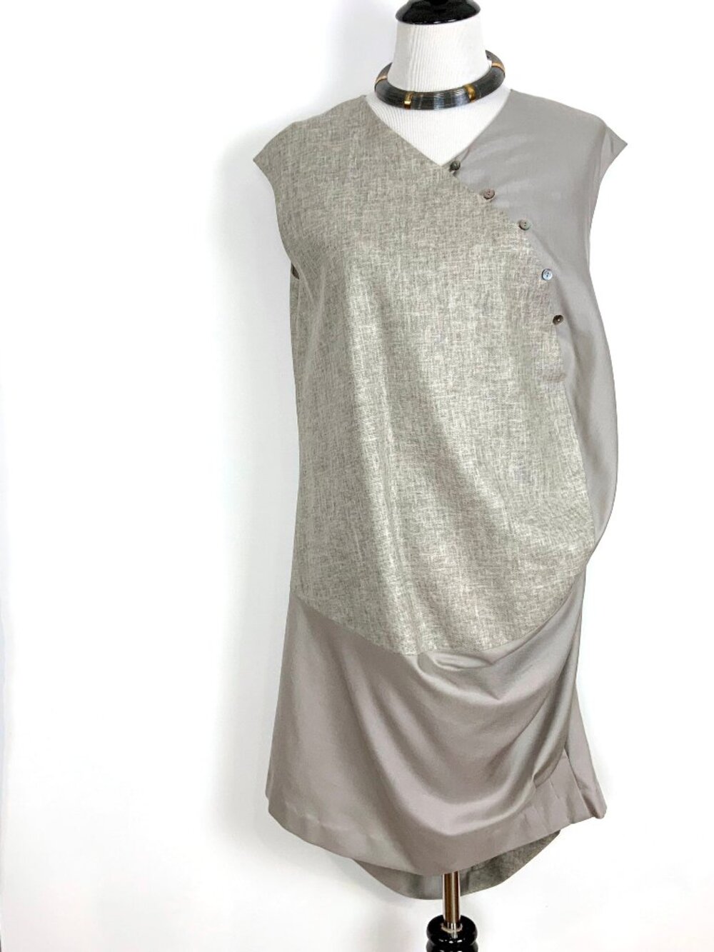 Suhseunghee Korea Art To Wrear Gray Silk/Linen Shift Dress Sz M
